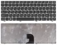 Клавиатура для ноутбука Lenovo IdeaPad Z360, черная с серебристой рамкой