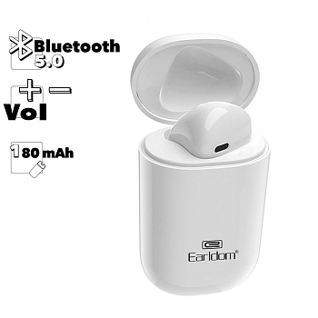 Bluetooth гарнитура Earldom ET-BH03 BT 5.0, вкладыш, моно, белый