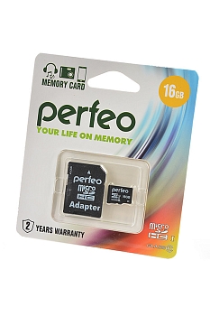 Карта памяти Perfeo MicroSD 16GB High-Capacity (Class 10), с адаптером