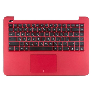 Клавиатура для ноутбука Asus E402MA-1R с топкейсом, красная панель, черные кнопки, с тачпадом