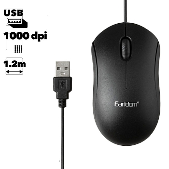 Мышь Earldom ET-KM3 1000 dpi, 1.5 м (черный)