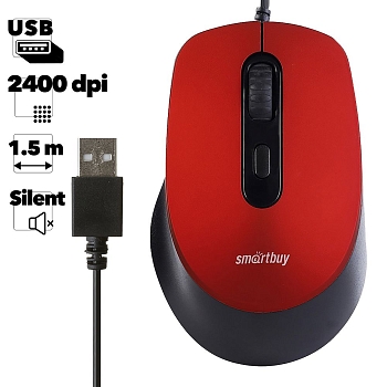 Мышь проводная беззвучная Smartbuy ONE 265-R красная