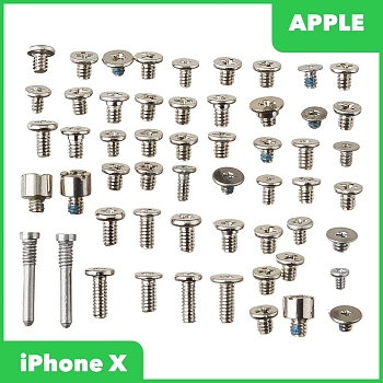 Винты (нижние) для Apple iPhone X (полный набор + 2 нижних винта), серебряный