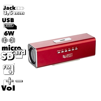 Портативная колонка "LP" K-101, красный (Металл+3, 5 мм+USB+microSD+заменяемый АКБ+FM радио) (коробка)
