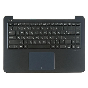 Клавиатура для ноутбука Asus E402MA-2B с топкейсом, темно-синяя панель, черные кнопки, с тачпадом