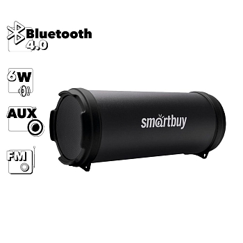 Акустическая система Smartbuy TUBER MKII, 6 Вт, Bluetooth, MP3-плеер, FM-радио, черная(SBS-4100)