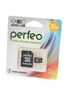 Карта памяти Perfeo MicroSD 32GB High-Capacity (Class 10), с адаптером