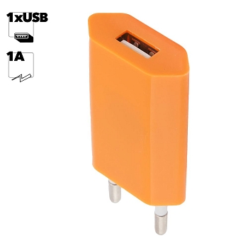 Сетевое зарядное устройство "LP" с USB выходом 1А (оранжевый, европакет)
