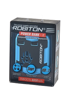 Портативное зарядное устройство (Внешний аккумулятор) Robiton Power Bank-X 6000мАч, 2 USB-разъема BL1