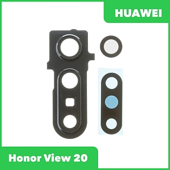 Стекло задней камеры для Huawei Honor View 20 (PCT-L29) (в рамке) (черный)