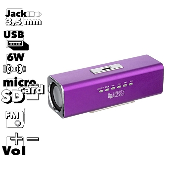 Портативная колонка "LP" K-101 Фиолет. (Металл+3, 5 мм+USB+microSD+заменяемый АКБ+FM радио) (коробка)