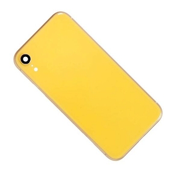 Задняя крышка корпуса в сборе с рамкой для Apple iPhone XR, желтая (отклеилось стекло обьектива)